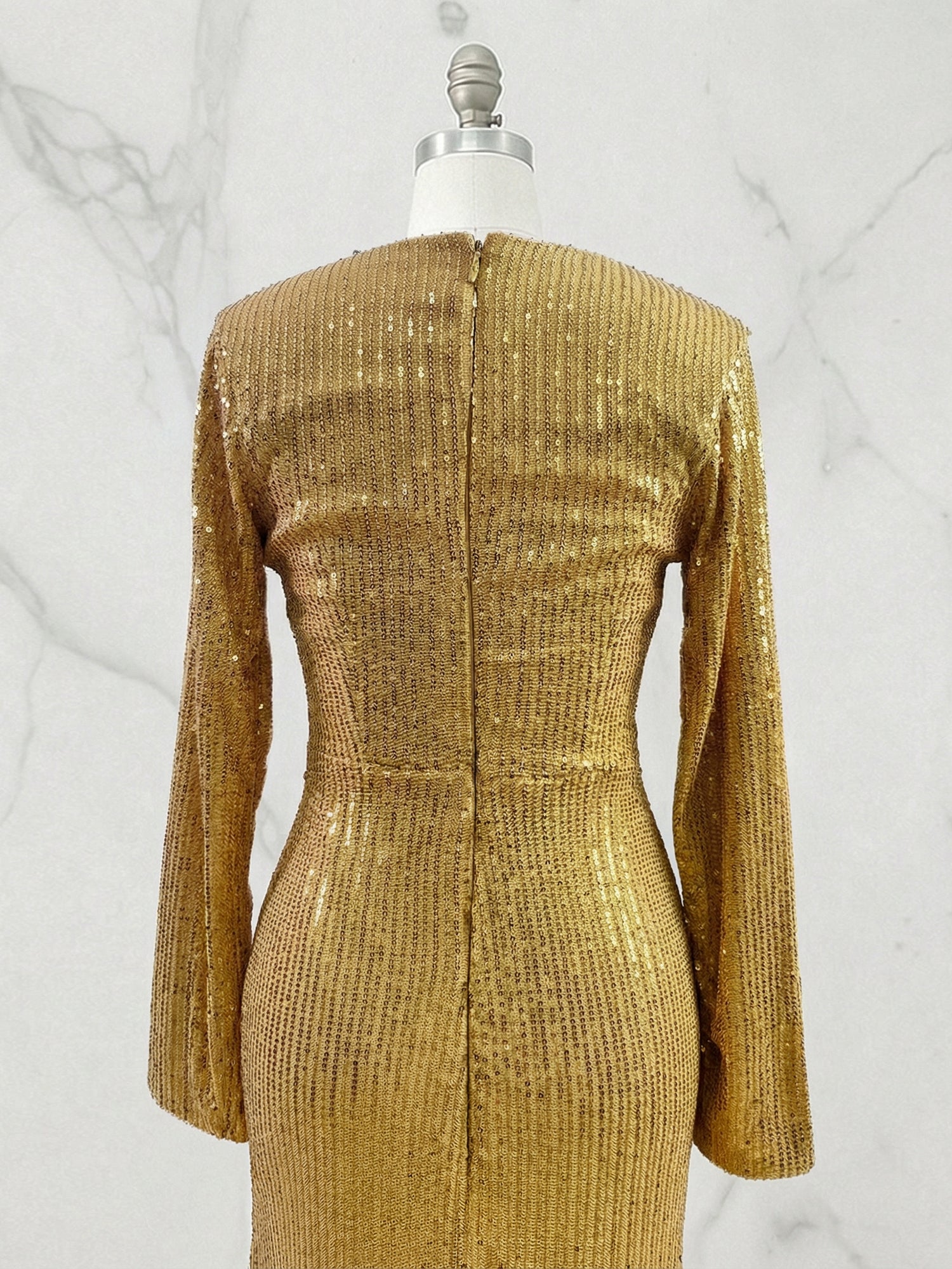 Gold Dress Sequin High Slit Long Sleeve Mermaid Maxi Dress Gown
