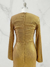 Gold Dress Sequin High Slit Long Sleeve Mermaid Maxi Dress Gown