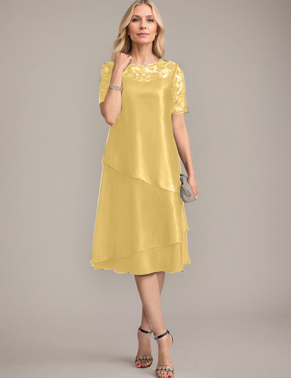 A-Line Scoop Knee-Length Mother of the Bride Dress With Applique & Sequins