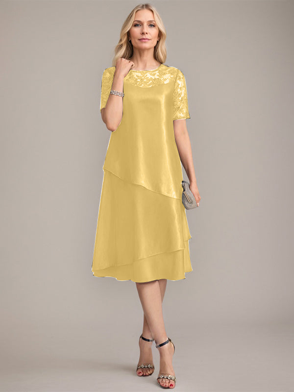 A-Line Scoop Knee-Length Mother of the Bride Dress With Applique & Sequins