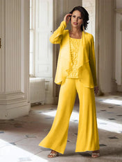 Chiffon Long Sleeves Mother of the Bride Pantsuits with Jacket