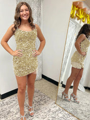 Royal Blue Fitted Spaghetti Straps Short Sequin Homecoming Dress