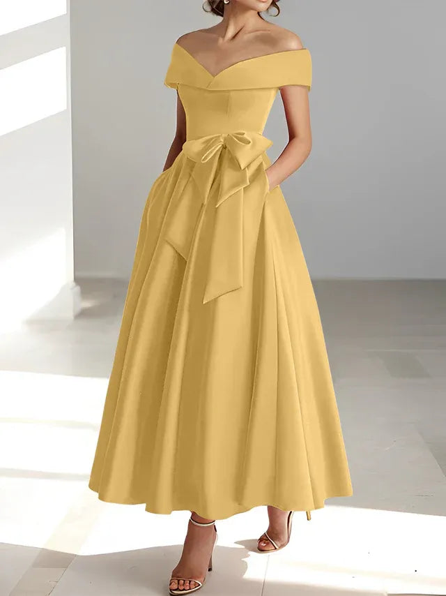 Robe de mère de la mariée coupe A-Line/Princesse, épaules dénudées, sans manches, longueur cheville, avec poches 