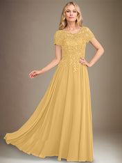 A-Line Scoop Floor-Length Chiffon Mother of the Bride Dress With Applique & Sequins