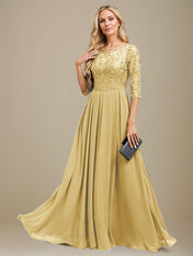 A-Line Scoop Floor-Length Lace Chiffon Mother Of the Bride Dress With Sequins Applique