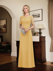A-line Scoop Floor-Length Lace Chiffon Mother of the Bride Dress With Sequins