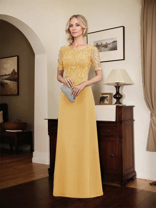 A-line Scoop Floor-Length Lace Chiffon Mother of the Bride Dress With Sequins