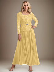 A-line Square Ankle-Length Chiffon Mother of the Bride Dress With Pleated