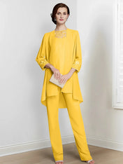 Chiffon Long Sleeves Mother Of The Bride Pantsuits With Jacket