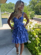 Gold Rosette Sequin Baby Doll Short Homecoming Party Dress