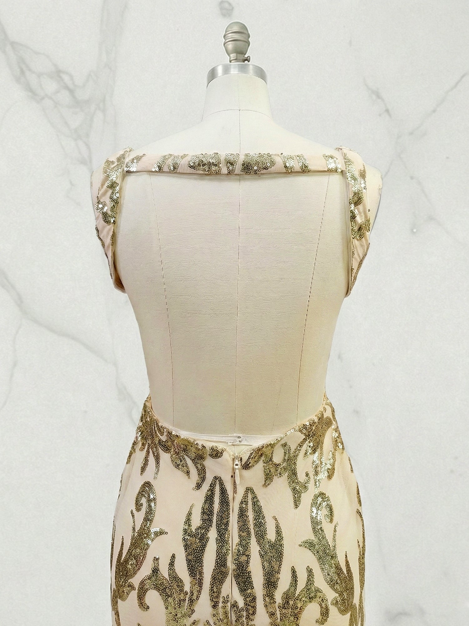 Gold Sequin V-Neck Open Back Mermaid Prom Dress with Slit