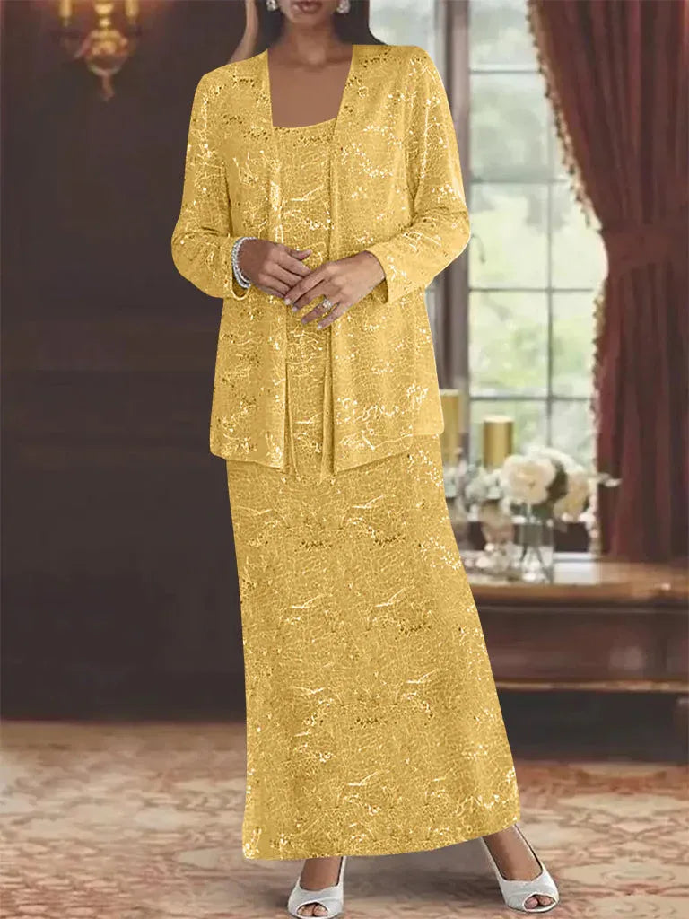 Robes de mère de la mariée en mousseline avec paillettes et veste 