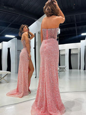 Gorgeous Sparkly Strapless Long Mermaid Prom Dress with Slit