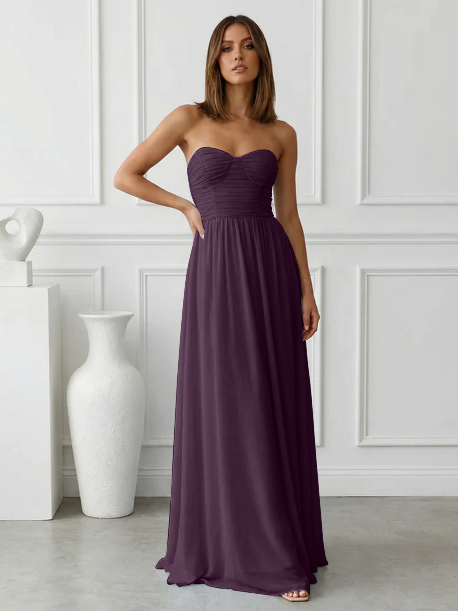 Light Blue Sweetheart Chiffon A Line Maxi Dress with Pleat