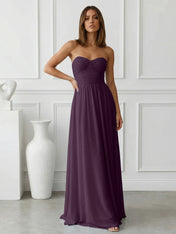 Light Blue Sweetheart Chiffon A Line Maxi Dress with Pleat