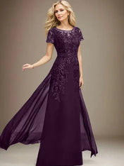 Sheath/Column Scoop Illusion Floor-Length Lace Chiffon Mother of the Bride Dress With Sequins