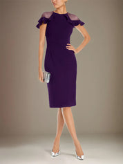 Sheath/Column Stretch Crepe Scoop Short Sleeves Knee Length Dress