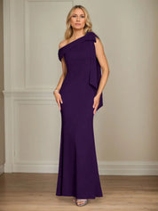 Trumpet/Mermaid One Shoulder Sleeveless Stretch Crepe Mother of the Bride Dress With Bow