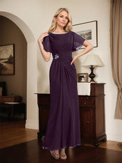 A-line Scoop Ankle-Length Chiffon Mother of the Bride Dress With Beading Pleated