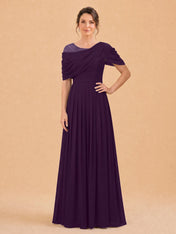 One-Shoulder Cape Overlay Chiffon Mother of the Bride Dress