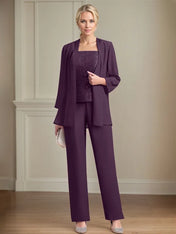 Chiffon Square Neck Sleeveless Floor Length Mother of the Bride Pantsuits