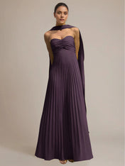 Green Chiffon A Line Off The Shoulder Sleeveless Floor Length Pleated Dress