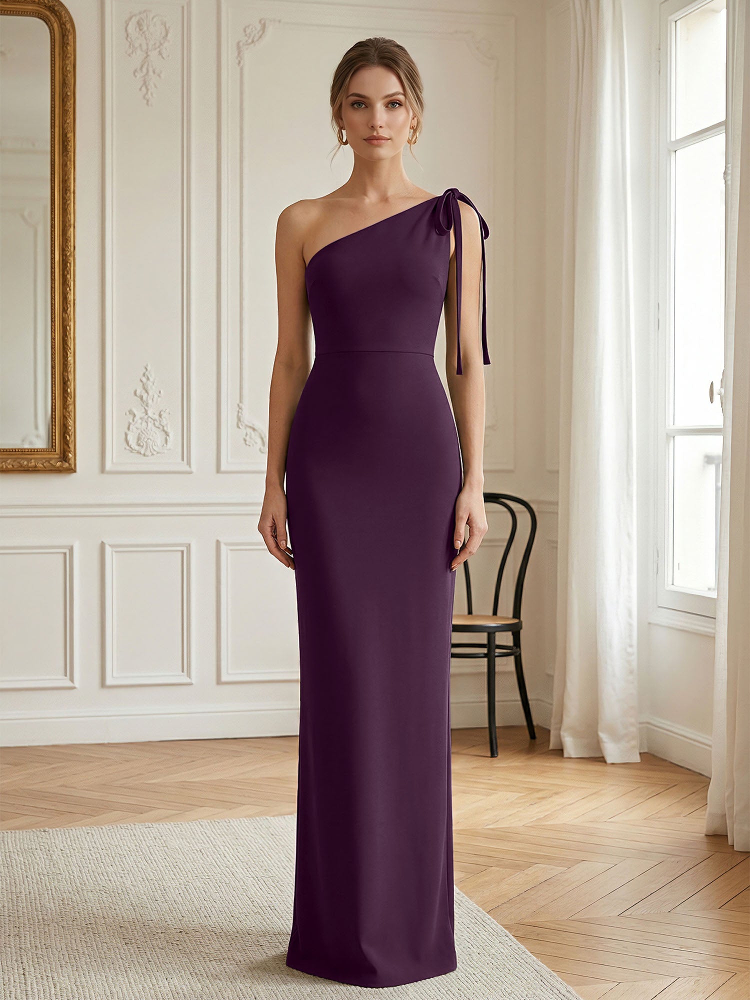 Green Formal Evening Dress Sheath One Shoulder Sleeveless Maxi Dress Gown