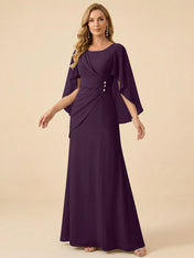 Sage Green Chiffon Beaded Mother of the Bride Dress with Cape Sleeves