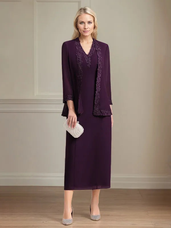 4 Sleeves Tea Length Mother Of The Bride Dress