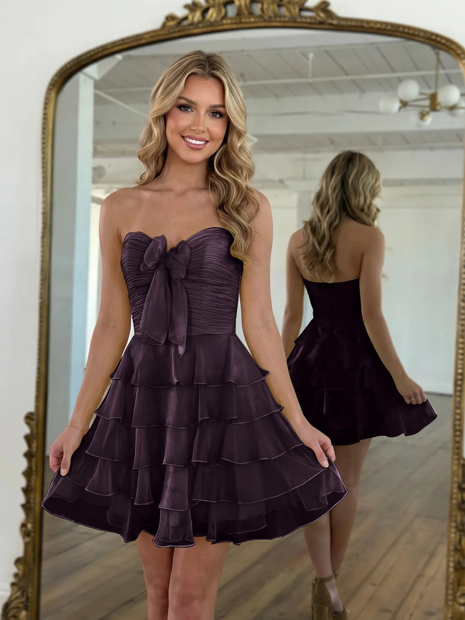 Chiffon A Line Tiered Short Homecoming Dress with Ruffles