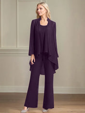 Chiffon Scoop Neck Long Sleeves Floor Length Mother Of The Bride Pantsuits