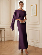 Elegant Mint Green One-Shoulder Chiffon Mermaid Formal Evening Dress with Cape and Ruffles