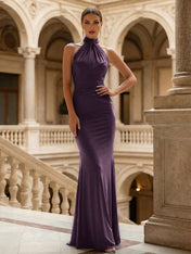 Navy Blue Halter Neck Maxi Dresses Mermaid Evening Dress