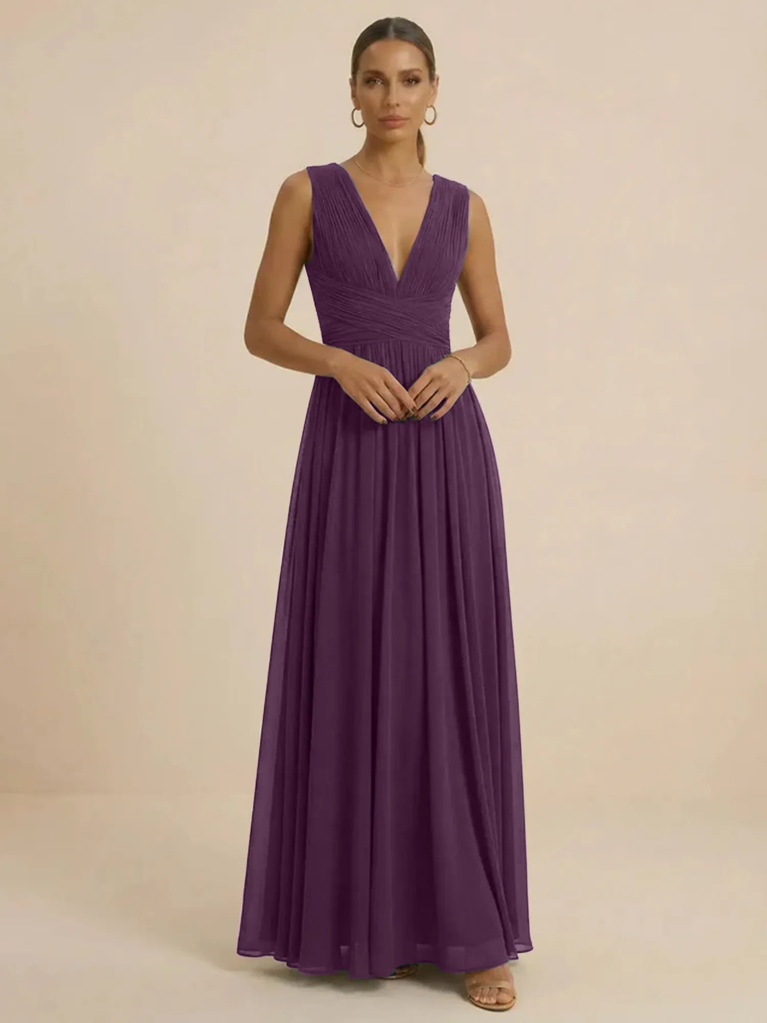 Teal Pleated V-Neck Chiffon Evening Gown with Ruched