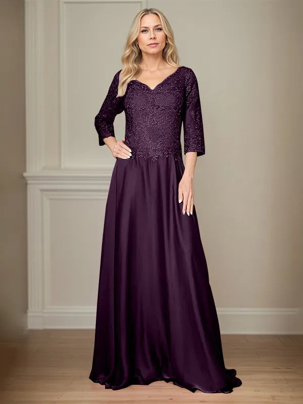 4 Sleeves Floor-Length Mother Of The Bride Dress With Appliques