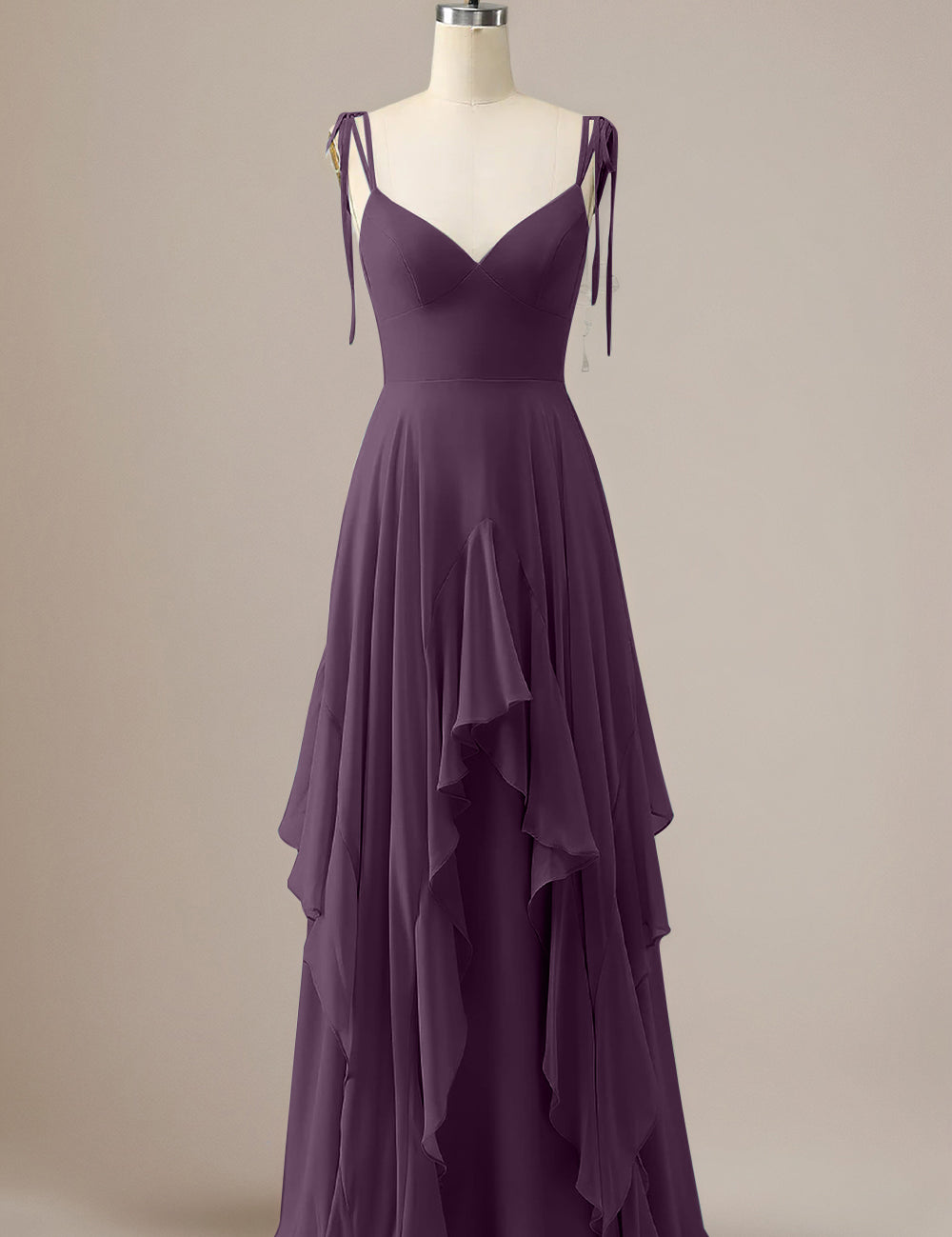 Elegant Dusty Blue A Line Spaghetti Straps Chiffon Long Bridesmaid Dress with Ruffles