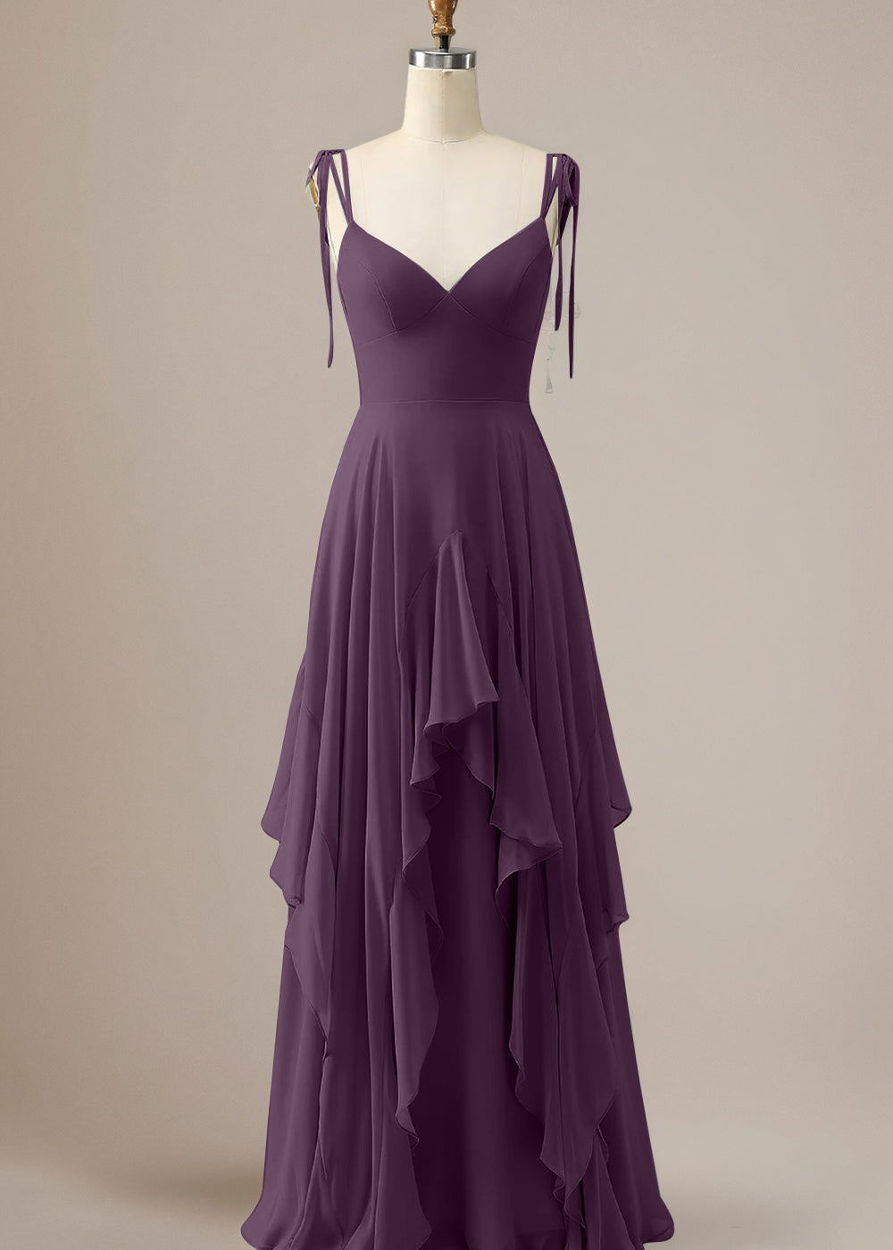 Elegant Dusty Blue A Line Spaghetti Straps Chiffon Long Bridesmaid Dress with Ruffles