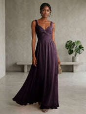 Elegant Soft Blush Twist-Front Chiffon Maxi Gown