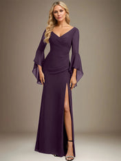 Sheath/Column V-Neck Floor-Length Chiffon Dress With Pleated