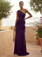 One Shoulder Pleat Mermaid A Line Ruffle Evening Dresses