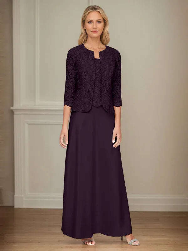 Robe veste en dentelle pailletée et jupe en satin avec veste ouverte 