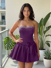 Fuchsia Pearl Corset Short Homecoming Dresses Large Waist Bow Lace Up Back