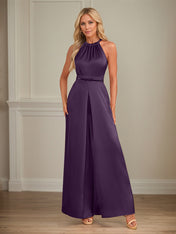 Jumpsuits Halter Floor-Length Satin Wedding Dress