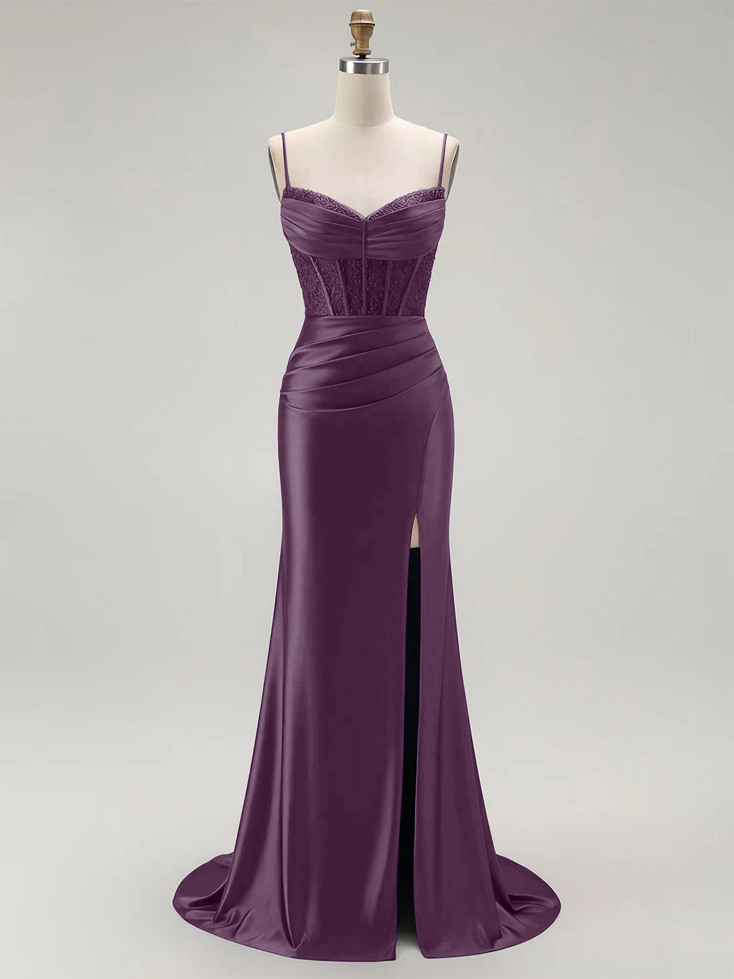 Sparkly Satin Mermaid Long Corset Prom Dress with Beading