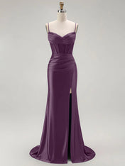 Sparkly Satin Mermaid Long Corset Prom Dress with Beading