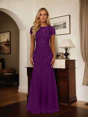 Dark Navy Mermaid Scoop Sequins Tulle Dress