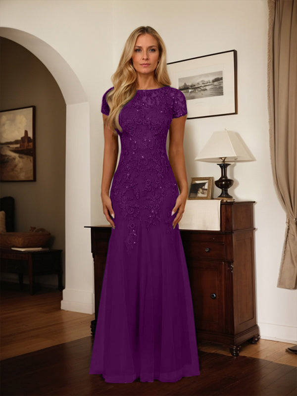 Dark Navy Mermaid Scoop Sequins Tulle Dress