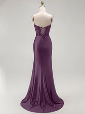 Sparkly Satin Mermaid Long Corset Prom Dress with Beading