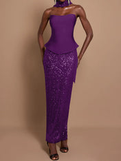 Off-Shoulder Bandage Top & Sequin Midi Skirt Set