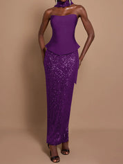 Off-Shoulder Bandage Top & Sequin Midi Skirt Set